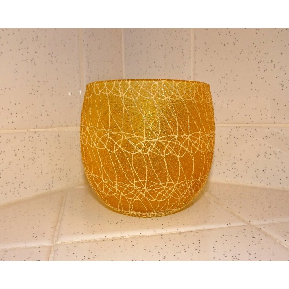 Vintage Yellow Spaghetti String Drink Glass 1970s mcm rocks glass